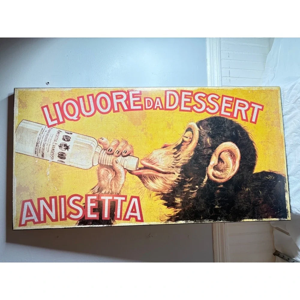 Z Gallerie Liquore Da Dessert Anisette Monkey Vintage Style Wall Art Decor 20x39